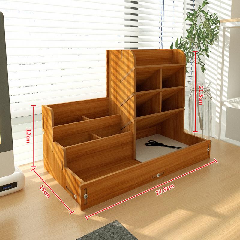 1pc Wooden Desktop Storage Box with Drawers and Multiple Compartments - Large Capacity for Office Supplies and Cosmetics