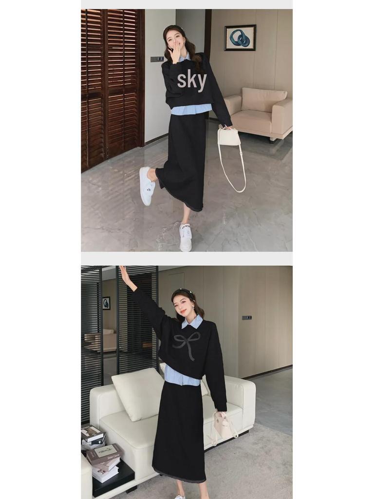 2024 Autumn & Winter Korean-Style Casual Sweater, Skirt & Shirt Three-Piece Set for Women
