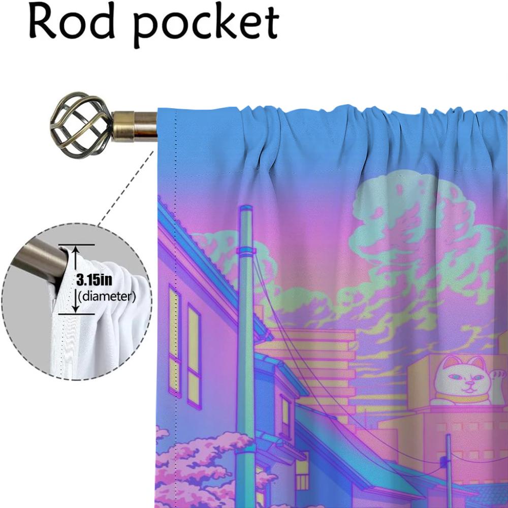 Blackout Curtain for Room 2 Panel City Pop Partition Curtains for Bedroom Home Interior Curtains Halloween Decoration Shades