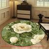 White Roses Green Leaves Pattern Round Shape Floor Mats Kitchen Hallway Runner Rug Bedroom Living Room Soft Carpet Non-slip Area Rug
