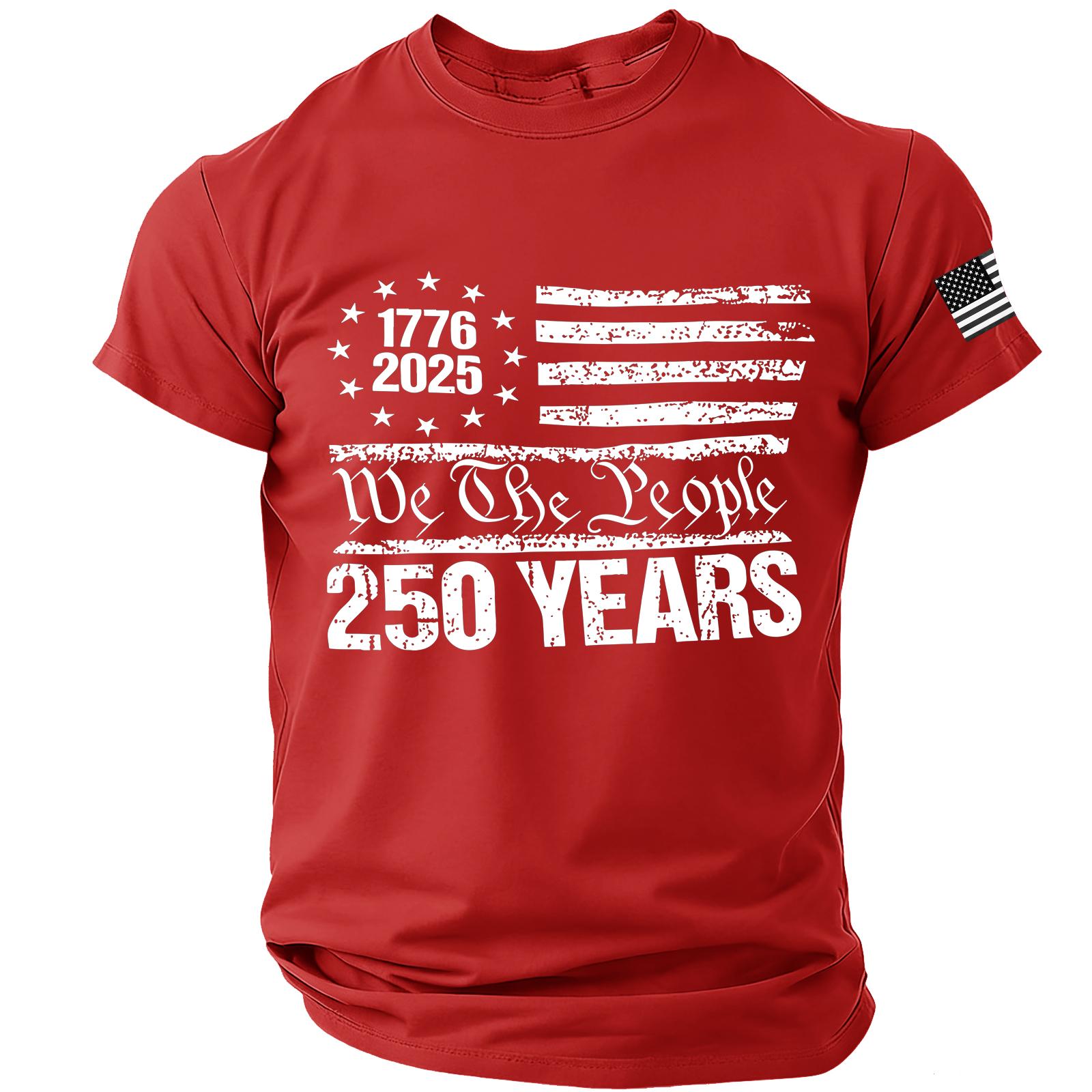 

Short Sleeve Crew Neck T Shirt with 1776 2025 Print We The 250 Years Graphic and Flag Pattern Casual Fit Top for Men XL