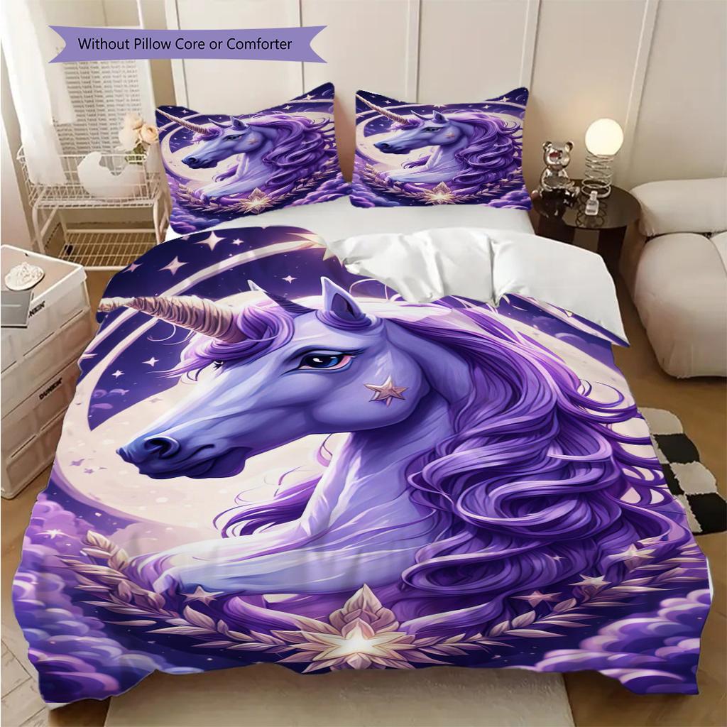Unicorn Art Portrait Bedding, Duvet Cover, Pillowcase, Home Decoration, Birthday Gift (1 * Duvet Cover+2 * Pillowcase, Coreless)