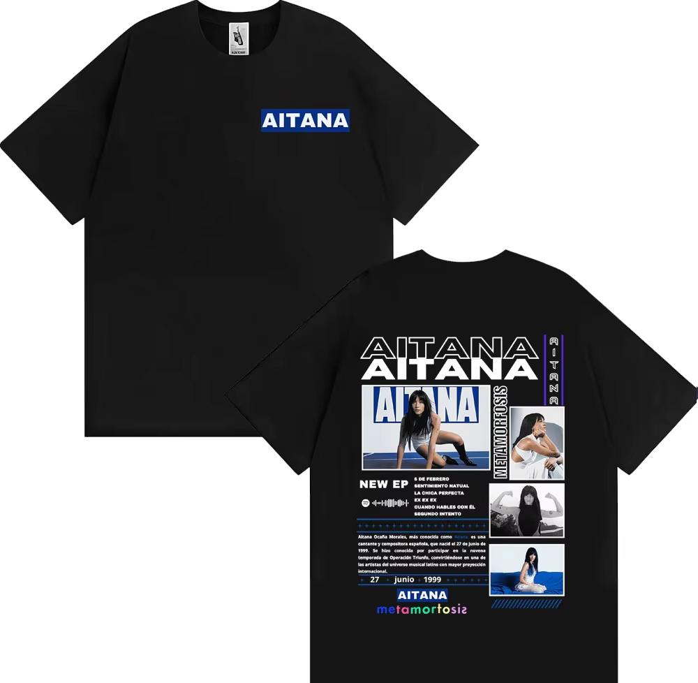Sängerin Aitana Cuarto Azul Album Tour T-Shirt 2026 Sommer Neu Unisex Damenmode Lässig 100% Baumwolle Ästhetisches Oversized T-Shirt