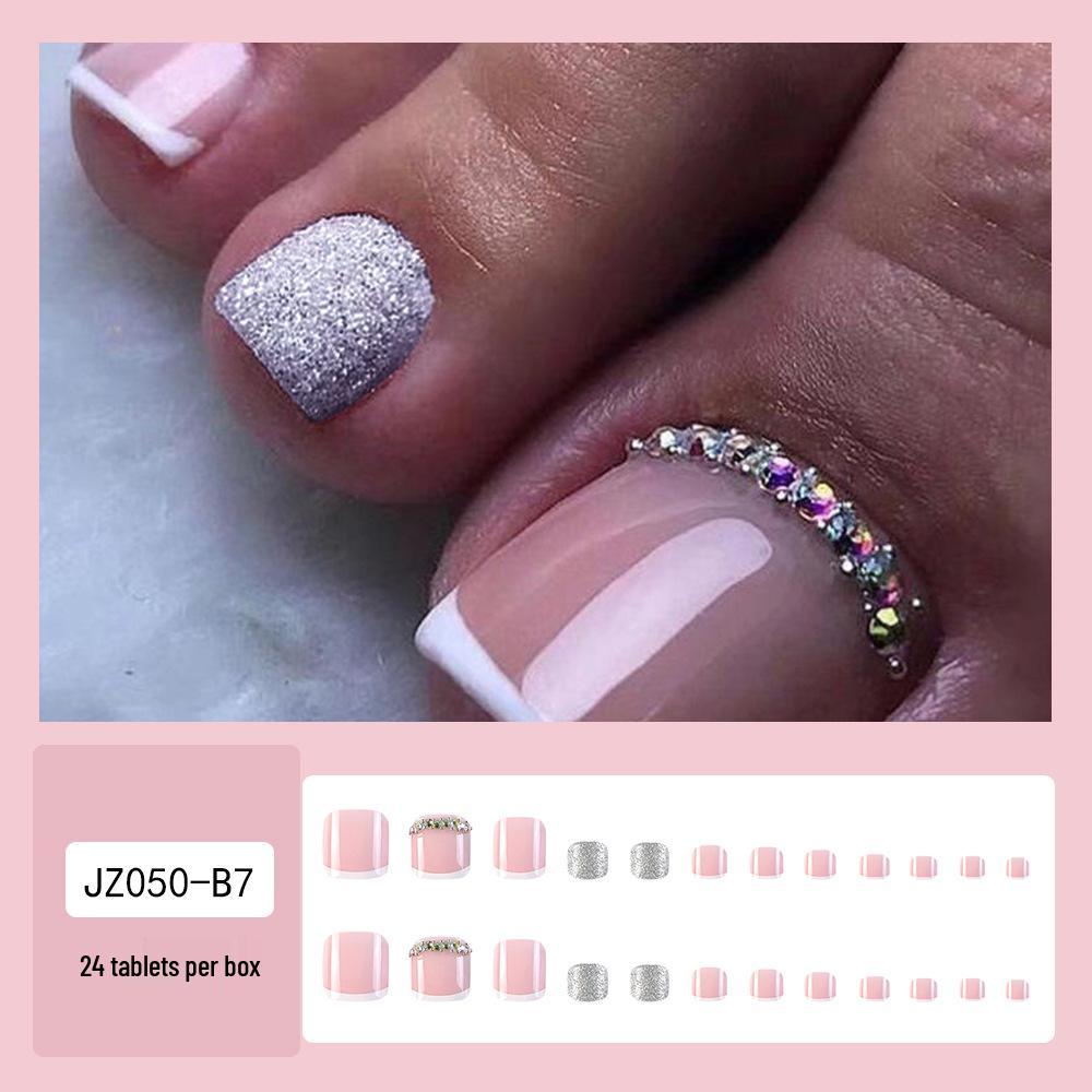 Rhinestone Glitter French Toenail Patches - Finished Product