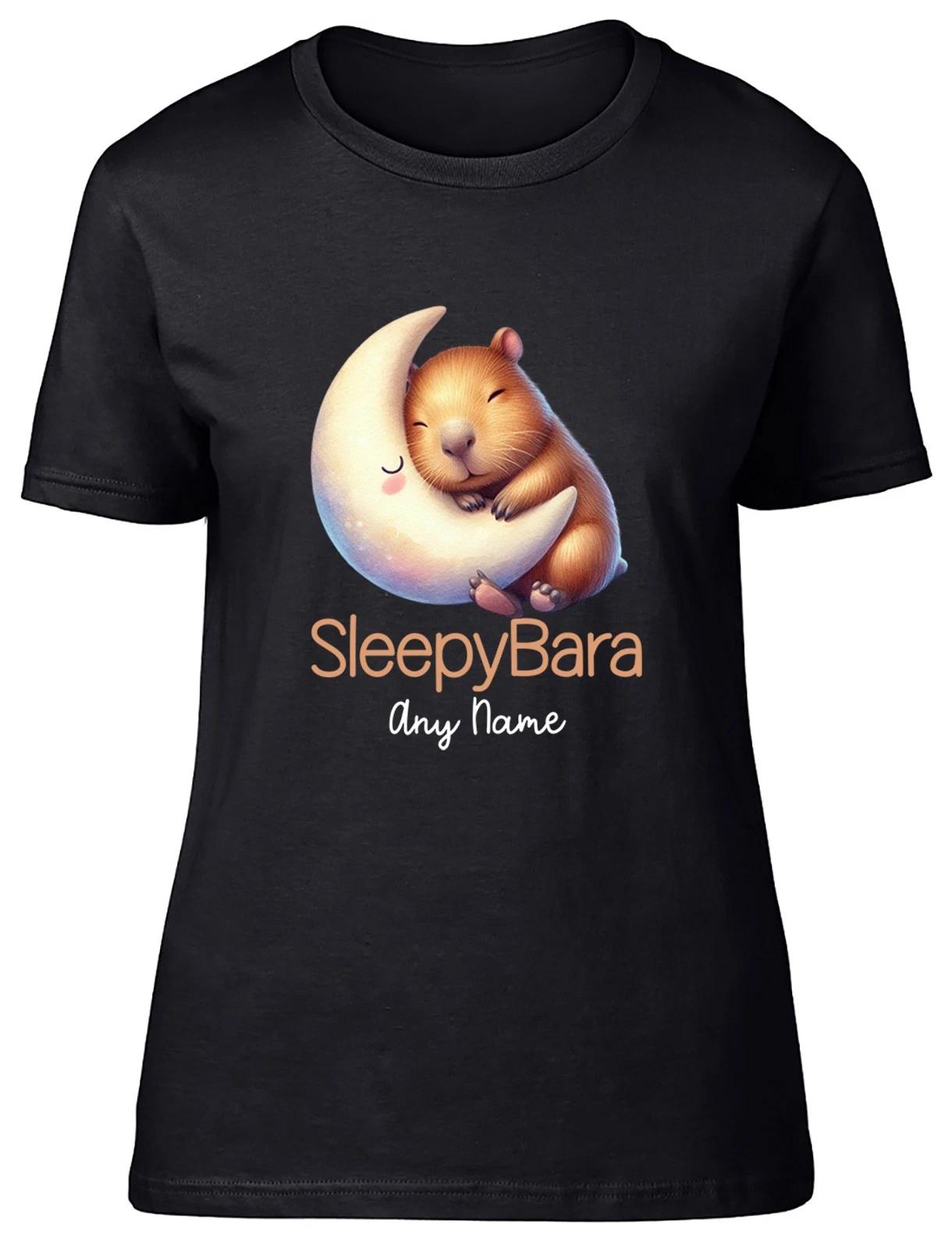 Personalised Sleepybara Capybara Any Name Womens T-Shirt Ladies Gift Tee XS