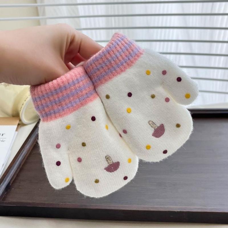 Baby Girls Cute Colors Cartoon Bow Plush Thickened Warm Gloves Children Soft Outdoor Windproof Warm Gloves Kids Gloves