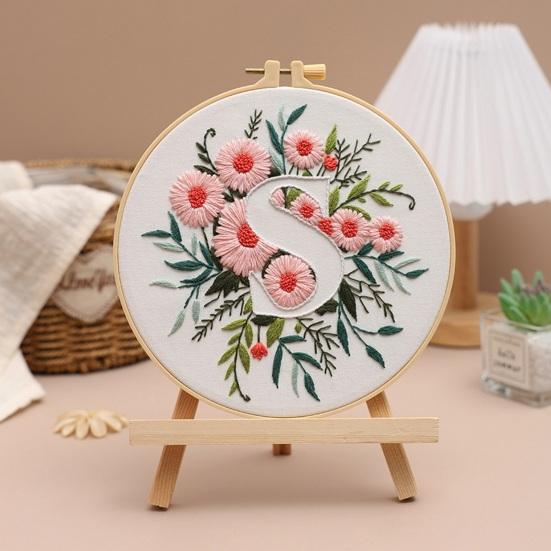 Floral Letter Embroidery Kit A To Z Embroidery Starter Kit with Hoop Fabric