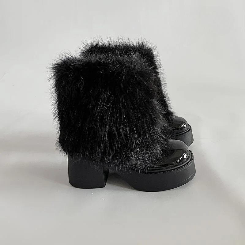 Fashion Thick Bottom Fur Pants Boots Women 2025 Autumn and Winter New Fashion Plus Fleece Warm Fashion Ankle Boots