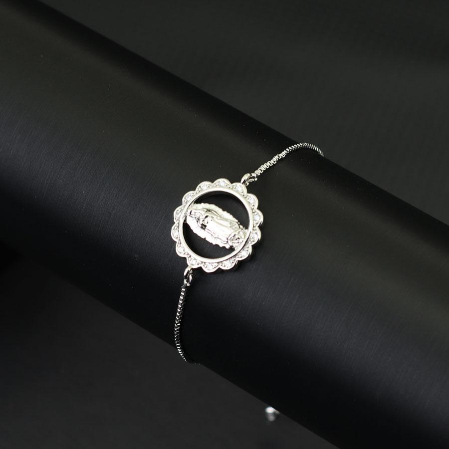 Virgin Mary Zirconia Bracelet Men Women Geometric Ornament Chain Braslet Luxury Silver Hand Jewelry Drawstring Design Adjustable