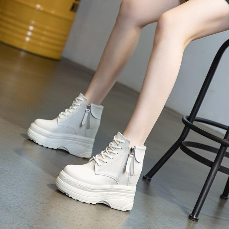 Fashion 11CM Womens Ankle Boots Round Toe Zip And Lace Up 7cm Heel Non-Slip Platform 2025 Fashion Shoes For Woman Casual 35-40