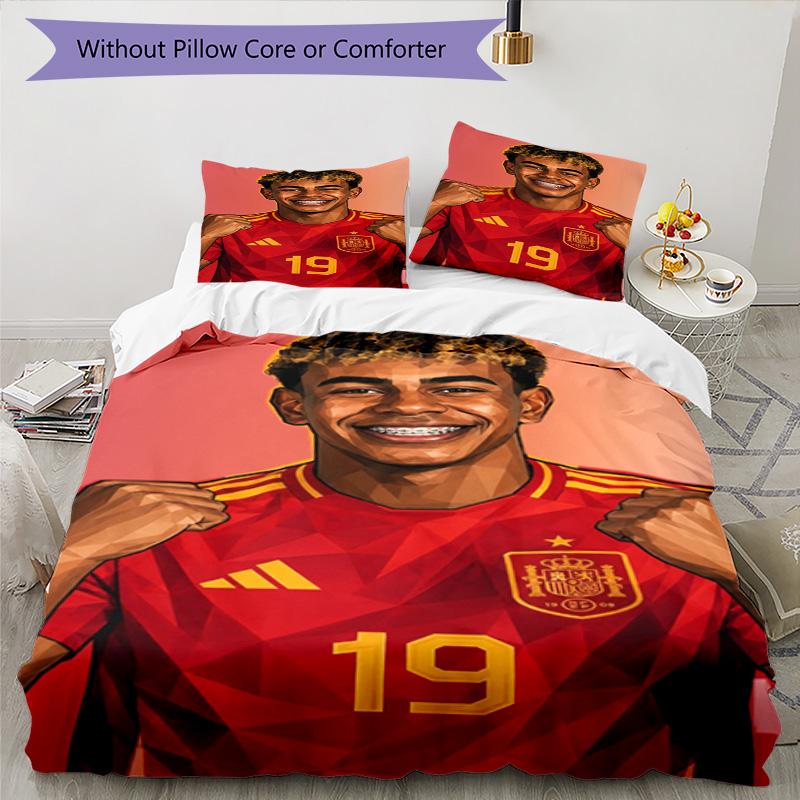 Lamine Yamal Football Graphic Bedding Set,Cozy Bed Linen for Teen Boys Bedroom Decoration,Perfect Birthday Gift,Washable Duvet Cover with Pillowcases,