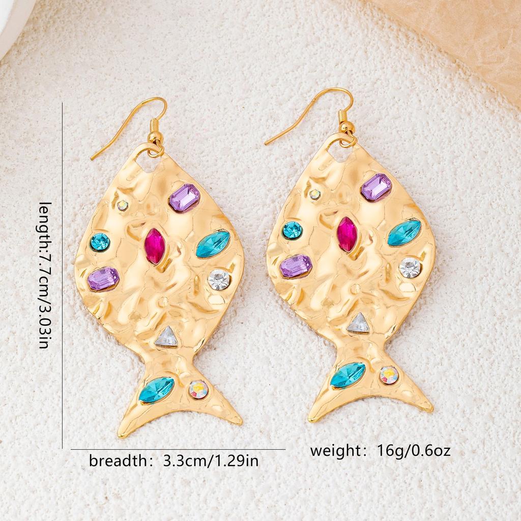 Metal Inlaid Hammered Pattern Fish Earrings Are Suitable for Women To Wear High-end Earrings for Daily Vacations