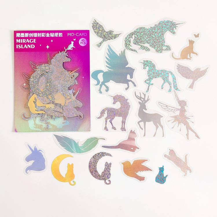 45 Sheets Gold Foil Laser Sticker Pack Sparkling Holographic Effect Self-Adhesive For Journal Scrapbook DIY Craft Decoration