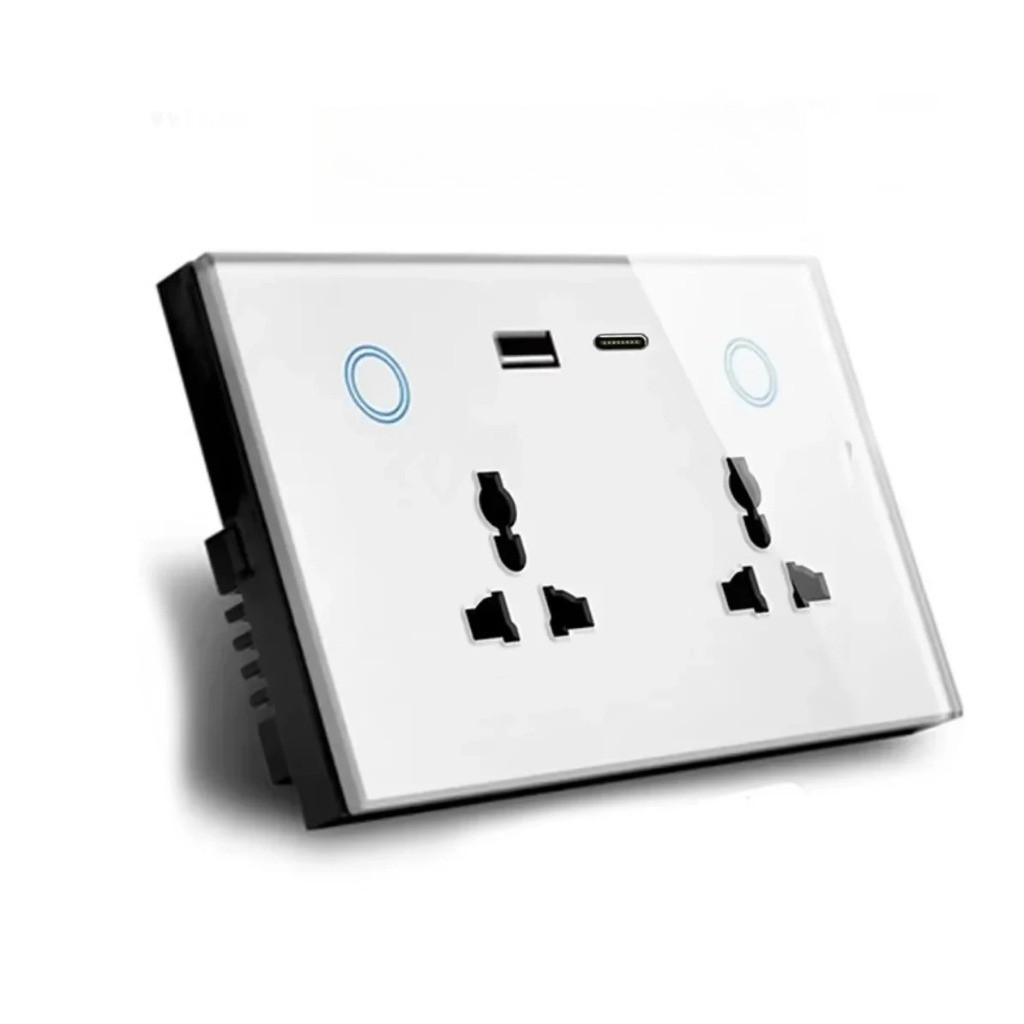 Smart Wall Socket Tempered Glass USB Type-c Fast 20W Smart Switch Socket Household Universal Power Socket