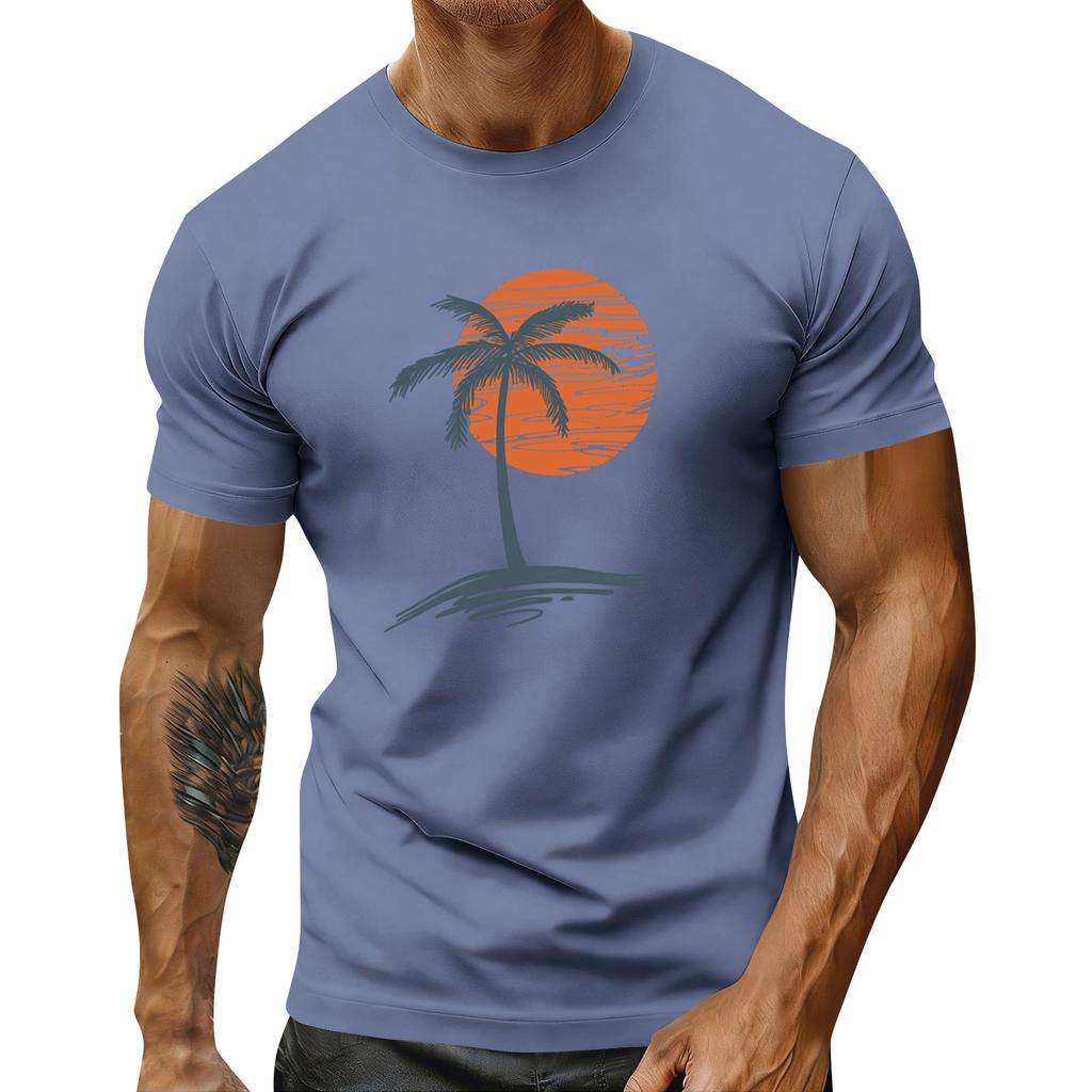 Men's Holiday Print Round Neck Short Sleeve Top Casual Sports Top