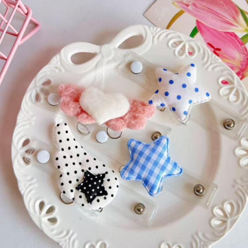 Cute Plush Phone Extension Buckles With Lovely Star Heart Wing Design For Keychain Photocard Holder Decor