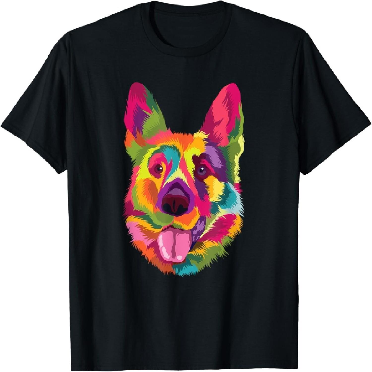 Colorful Pop Art German Shepherd Portrait GSD Owner T-Shirt XXXXXL разноцветный