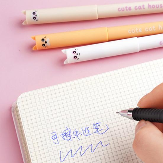Yousheng 4Pcs Cute Cat Erasable Gel Pens 0.5mm Retractable Clip Pens with Eraser Tips Kawaii Cartoon Writing School Supplies