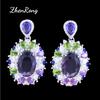 Luxus Damenschmuckset Lila Zirkon Anhänger Verstellbarer Ring Edelsteinohrringe Halskette Modeaccessoire