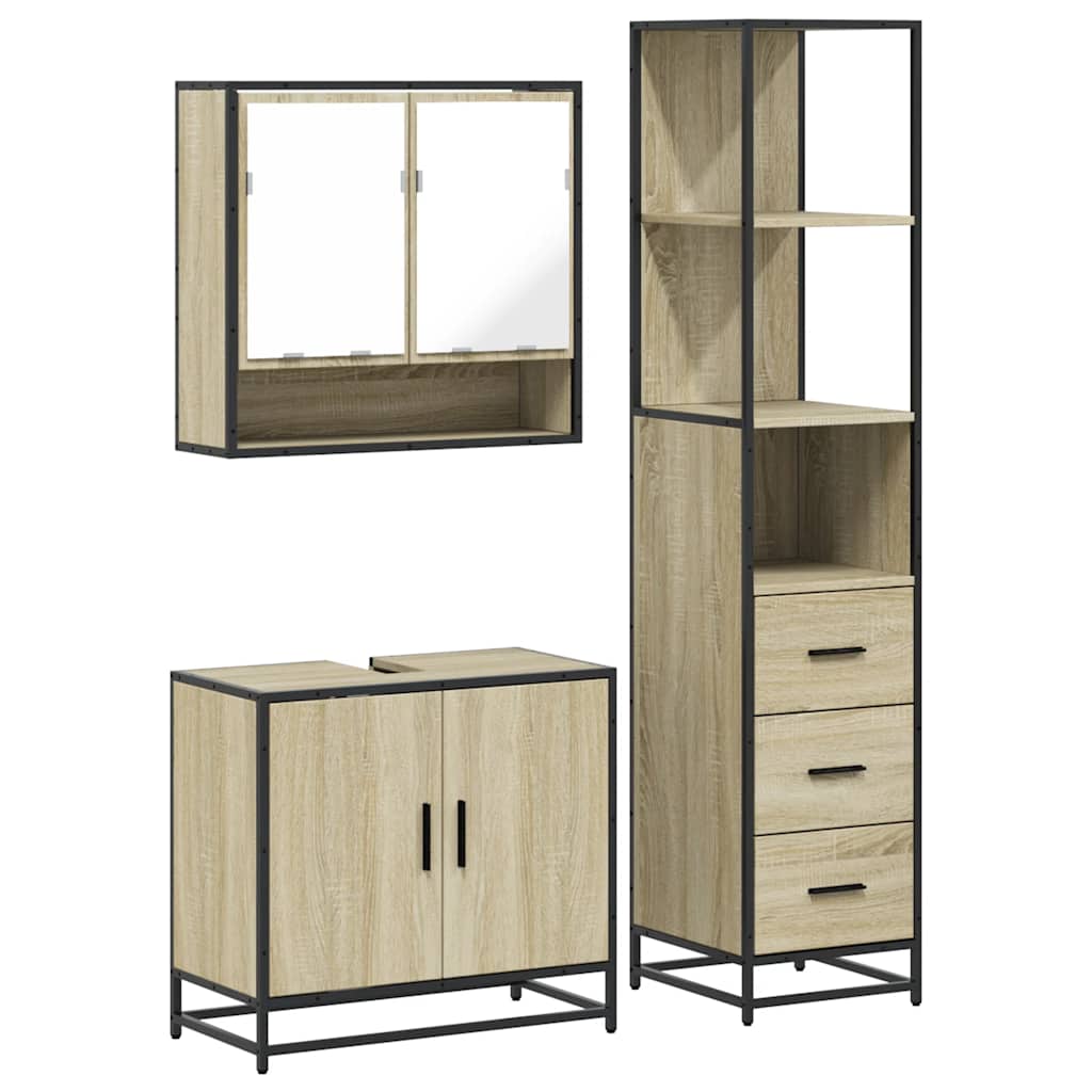 3 Piece Bathroom Furniture Set in Sonoma Oak Particleboard