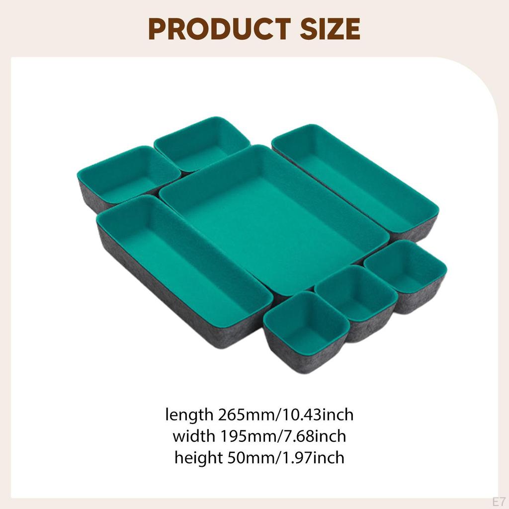 8 Pieces Felt Drawer Organizer Tray Containers Multipurpose Space Saving Dividers Desk