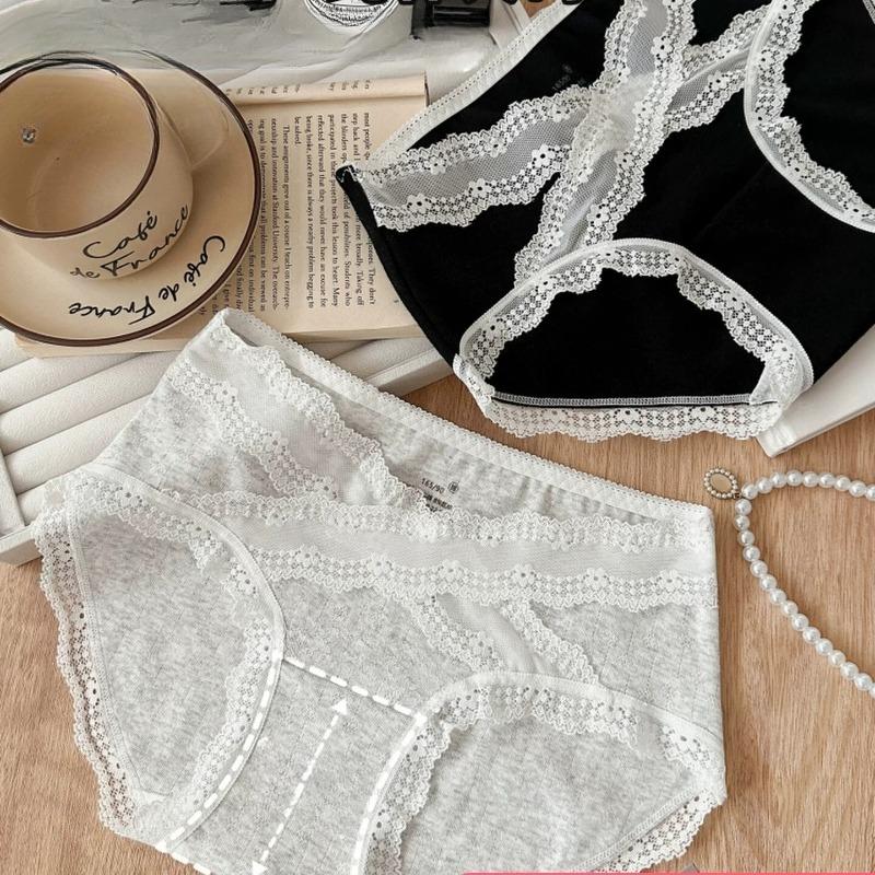 Sexy Plus Size Cotton Underwear Women Antibacterial Extended Gusset Lace Trim Panties