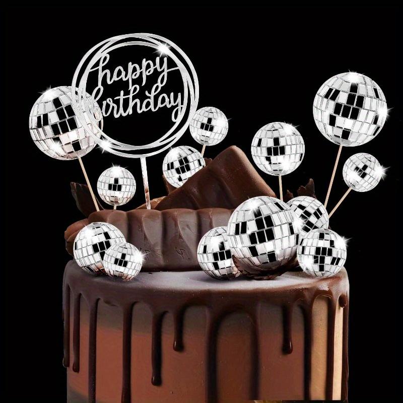 Mirror Ball Cake Decoration Plugin Ins Style Cake Ornaments Children's Baking Party Accessories Birthday Card Insertion