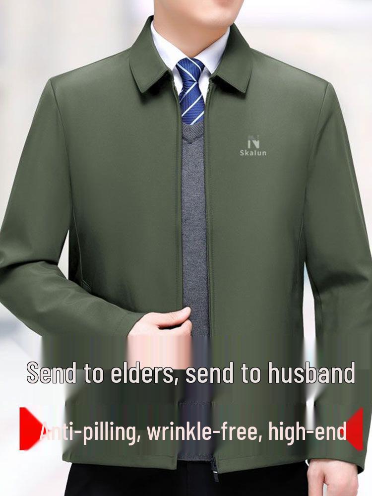Men's Lapel Jacket: Loose Fit, Plus Size, Dad Style, Versatile Business Wear for Middle-aged & Elderly - Spring & Autumn