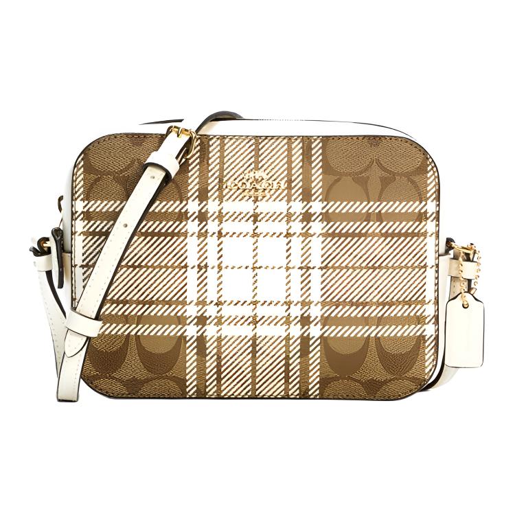Coach Mini Camera Bag Signature Canvas Plaid Print Crossbody Bag C0038-IMLOT Basic Set (Bag+Dust Bag)