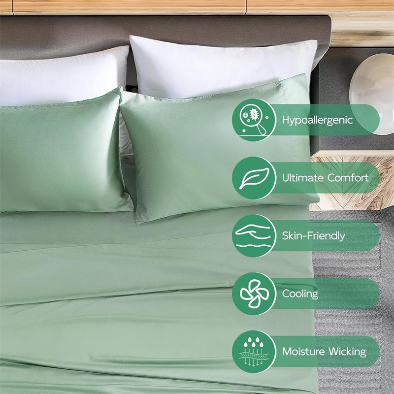 Reines Bambus Bettwäsche Set 4/6 Teile Luxus 100% Bio Bambus Bettwäsche Set Glatt Weich Spannbettlaken Oberlaken Kissenbezug Seidig