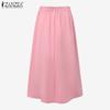 ZANZEA Women Casual Elastic Waist Solid Color Pleated Midi Skirts
