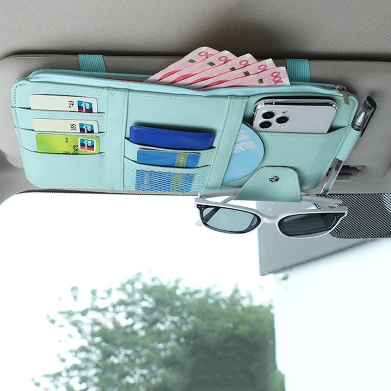 Car Sun Visor Storage Bag Card Bill Pen Glasses Holder Auto Interior Organizer Universal Sunglasses Clip Car Storage Tidying