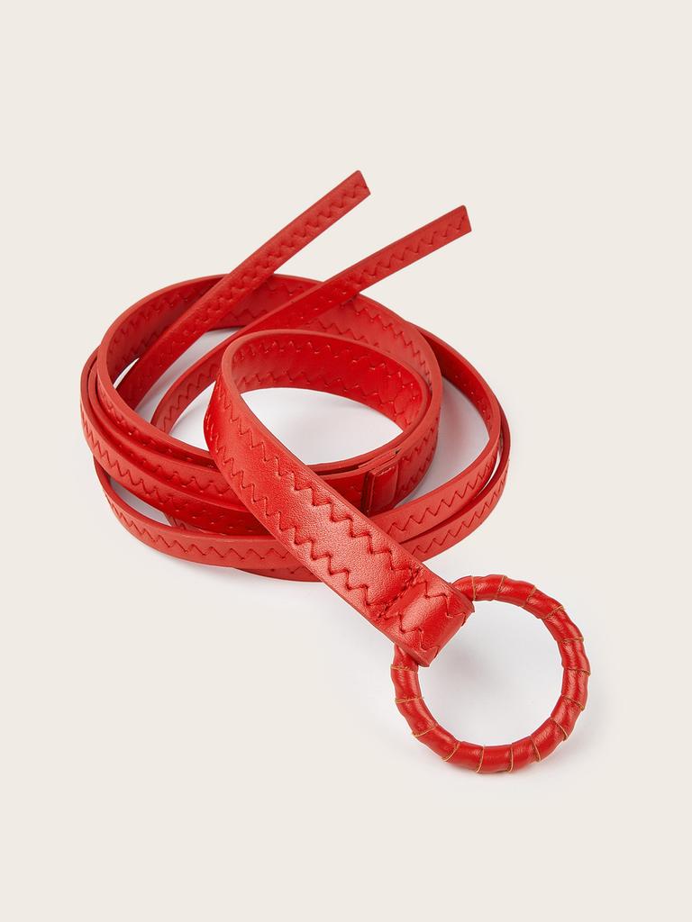 Solid Fashion Color Round Buckle Decoration Women Casual Belt For Daily Use