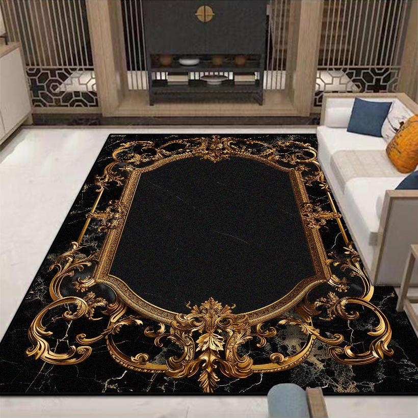 Black Gold Marble Luxury Carpet for Living Room Decorations Sofa Table Large Area Rugs Long Hallway Floor Mat Anti-slip Washable