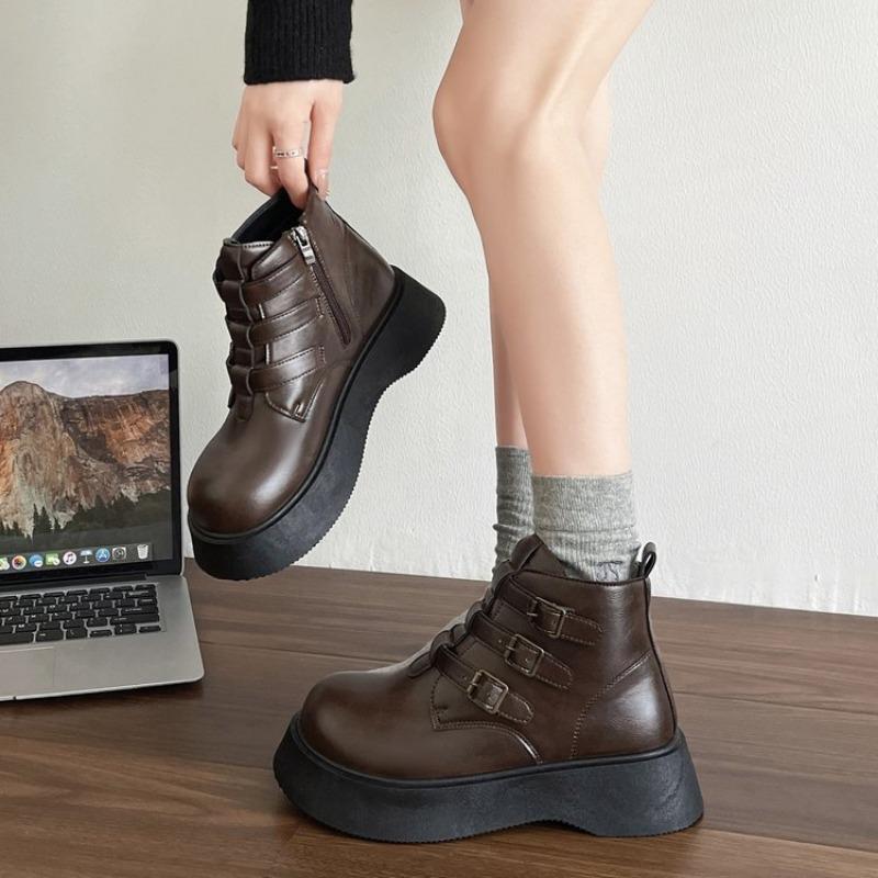 Fashion Retro British Style 2025 Autumn Fashion New Bohemian Style Big-head Ankle Boots Muffin Thick Soled Side Zipper Boots for Women