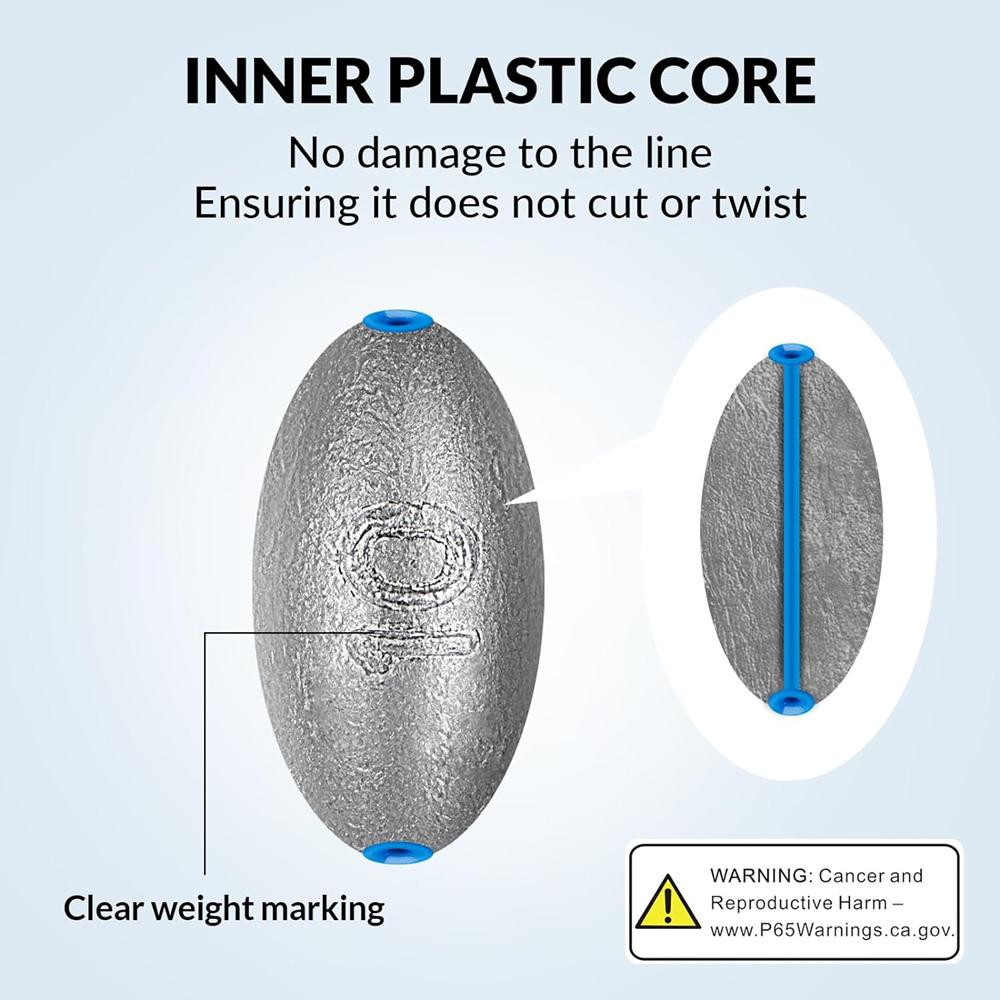 Kit de pesos de pesca em formato oval, 50 unidades, pesos de pesca em água salgada, água doce, fundição de baixo, equipamento de pesos de minhoca