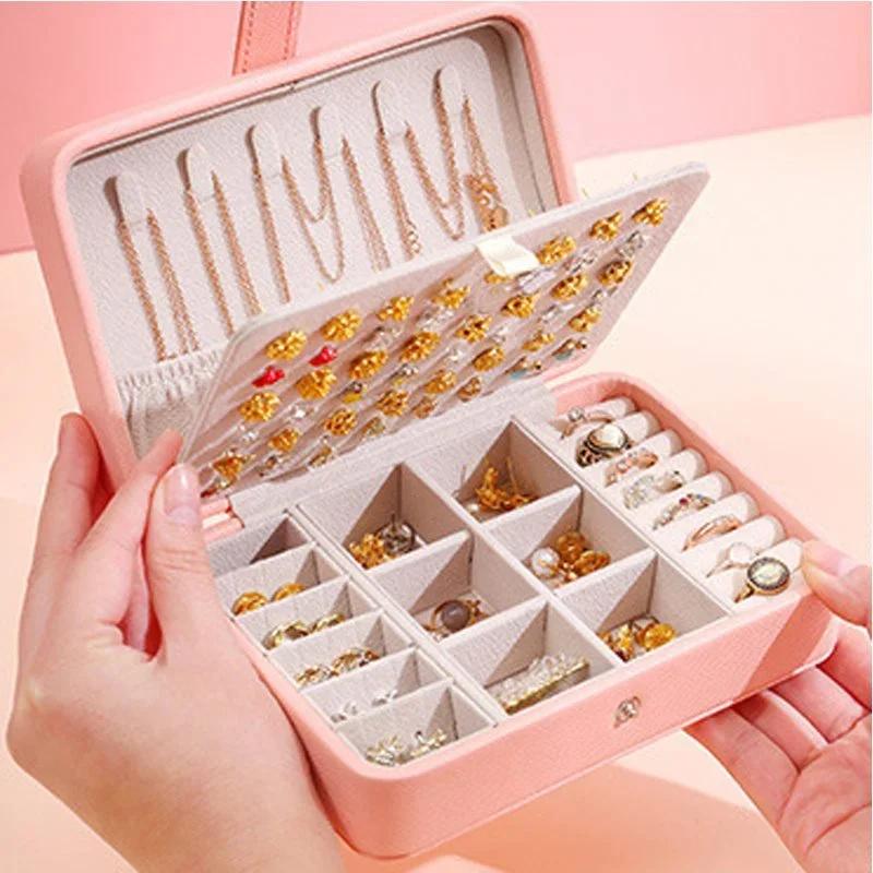 1 Stück PU-Leder Schmuck-Organizer-Box Tragbare Ohrringe Ringe und Halskette Schmuckaufbewahrungsbox