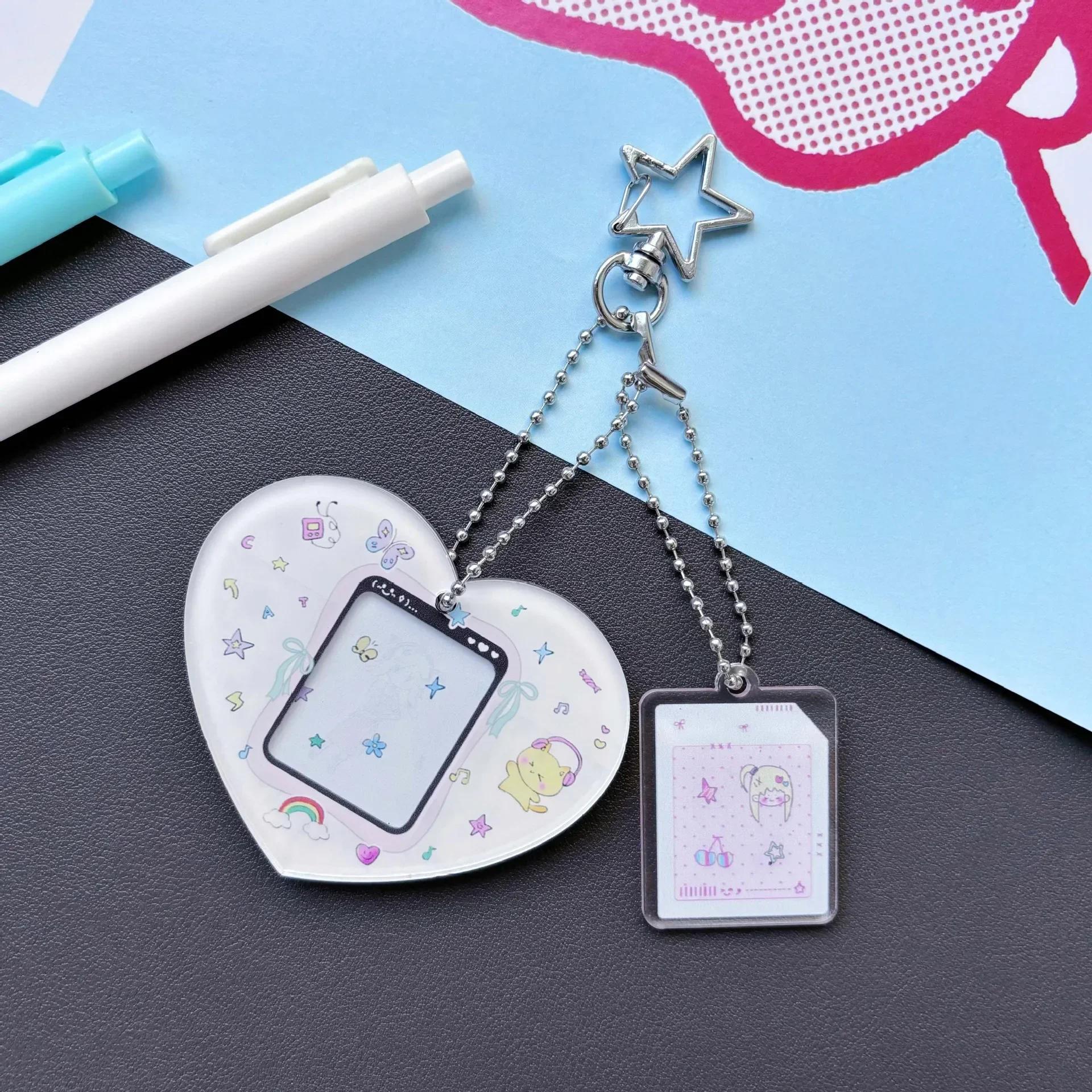 

1-дюймовый милый корейский держатель для фотокарт Kpop в стиле сердца, милый мультяшный протектор удостоверения личности, портативный брелок для ключей, чехол для фотокарты