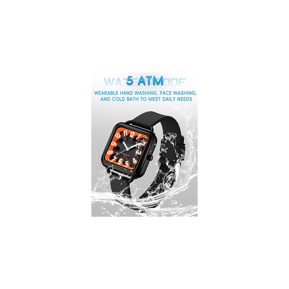 Findtime Unisex Analog Watch Square Face Large Display Waterproof Lightweight 5ATM Casual Silicone Band