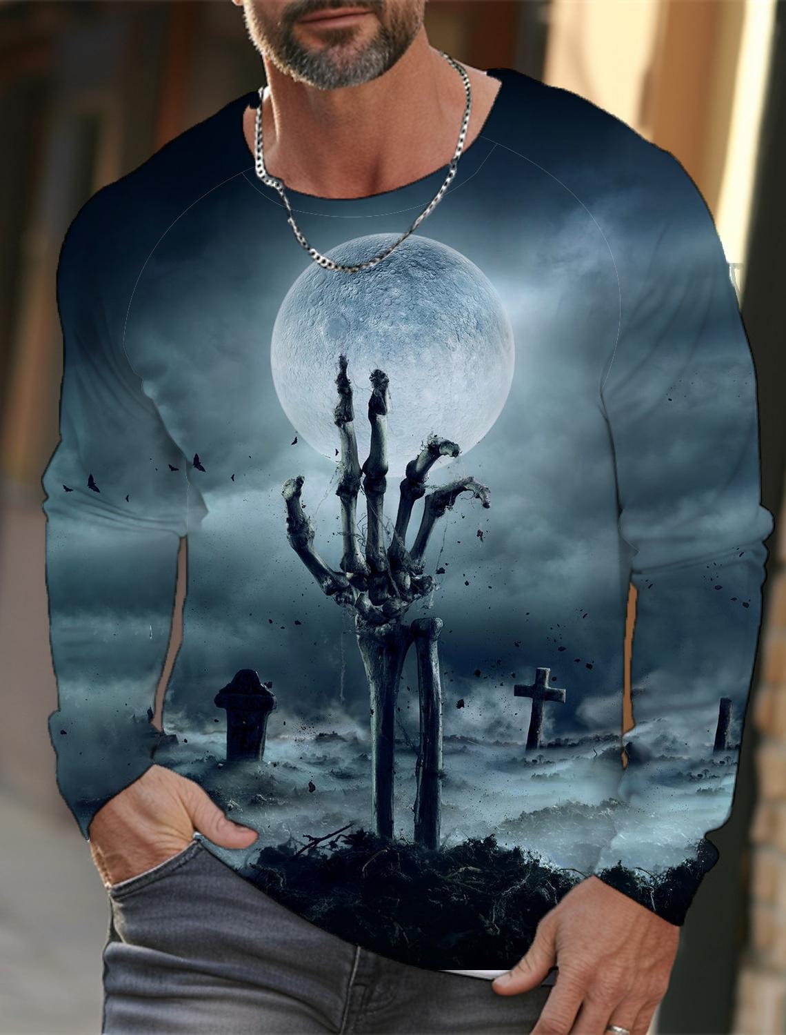 Весенне-осенняя мужская футболка с длинным рукавом и принтом паутины в 3D-стиле — фото 15