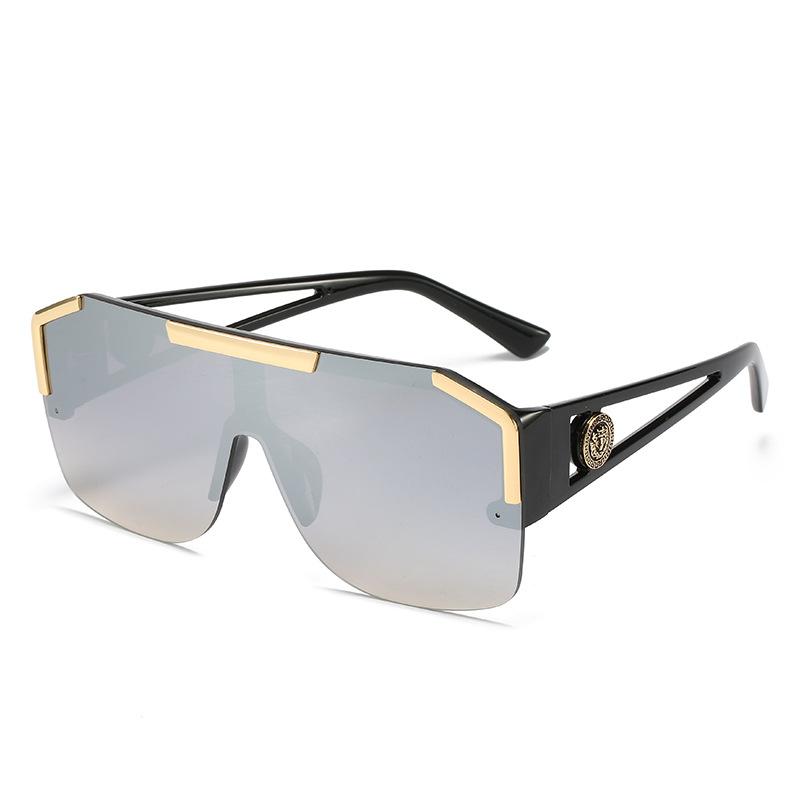 One Pieces Sunglasses Women Brand Flat Top Large Glasses Lion Head Hollow Out Big Sun Shades Uv400 Half Frame Eyewear