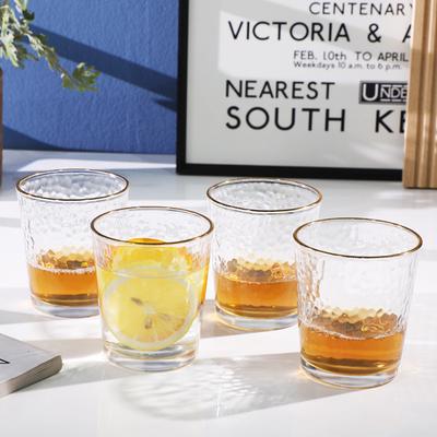 Verre à bière en verre à motifs de coups d'or, Verre à bord doré, Verre transparent à coups d'or, Verre à petit-déjeuner, Verre à lait