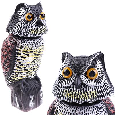 Realistische Vogelschreck rotierenden Kopf Sound Owl Prowler Lockvogel Schutz Repellent