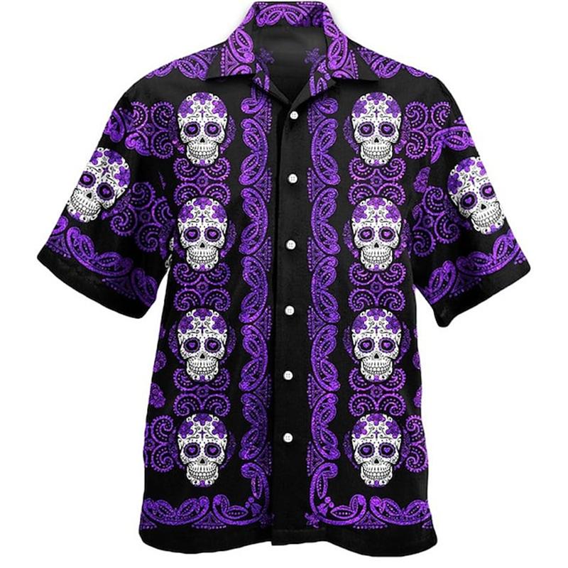 

Summer Casual Holiday Beach Shirt 3D Gothic Skull Pattern T-shirt Retro Short Sleeve Street Vacation Outdoor Men s and Women s Shirt S