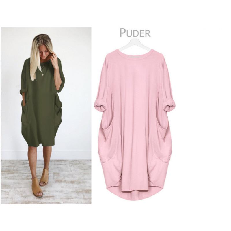 Women's Casual Loose Pocket Long Sleeve Plus Size Dress