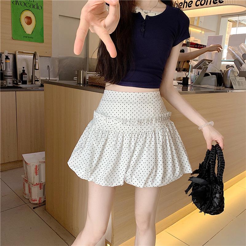 Polka Dot & Floral Spliced A-Line Skirt - Women's Summer Slim Short Skirt