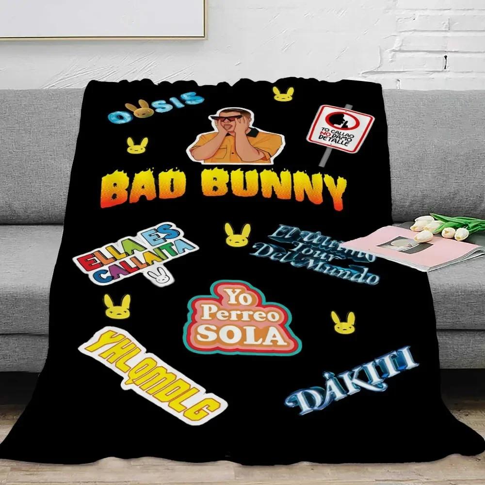 Canvas Painting Blanket Bad Bunny Un Verano Sin Ti Flannel Blankets Pop Music Album Star Warm Throw Blankets for Travel Bedding