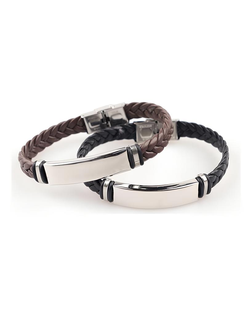 Punk-Armband für Herren aus Edelstahl und geflochtenem Leder