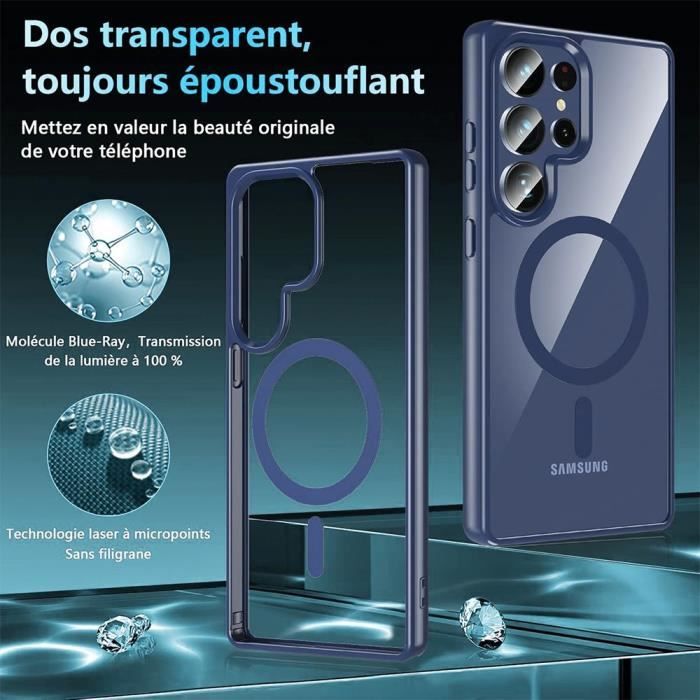 Coque + 2 Verres Trempés pour Samsung Galaxy S25 Ultra, Protection avec Anneau Magnétique, Antichoc Bleu Marine