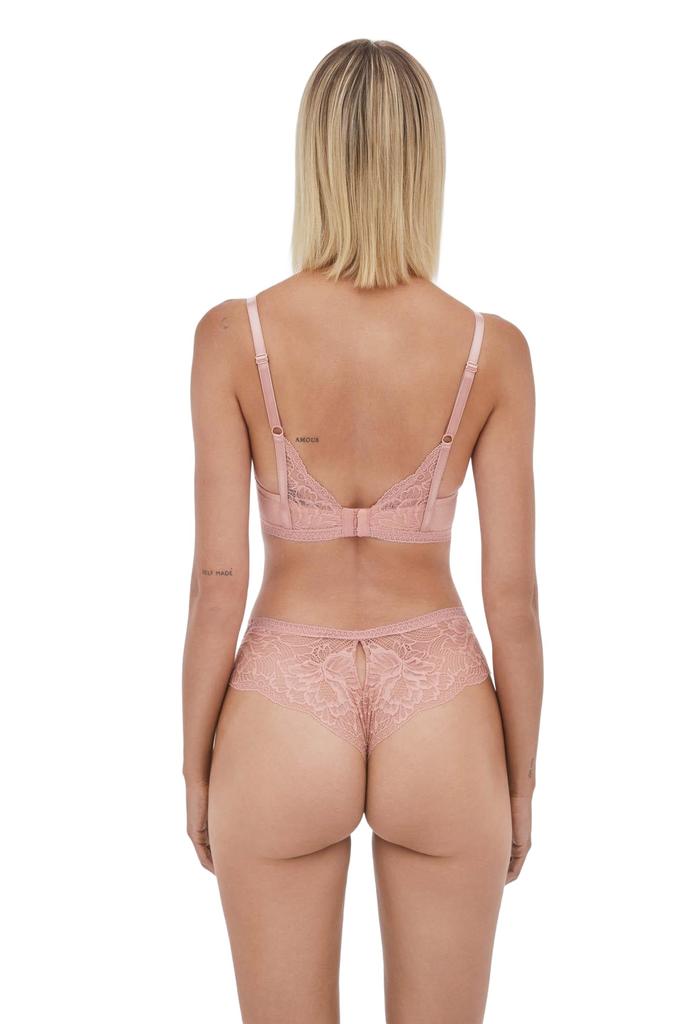Majtki koronkowe stringi z wysokim stanem Nude Rose subtelny róż Alles